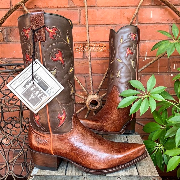 FRYE NEW Floral Inlay Brown Leather Boots 8 - Picture 3 of 11